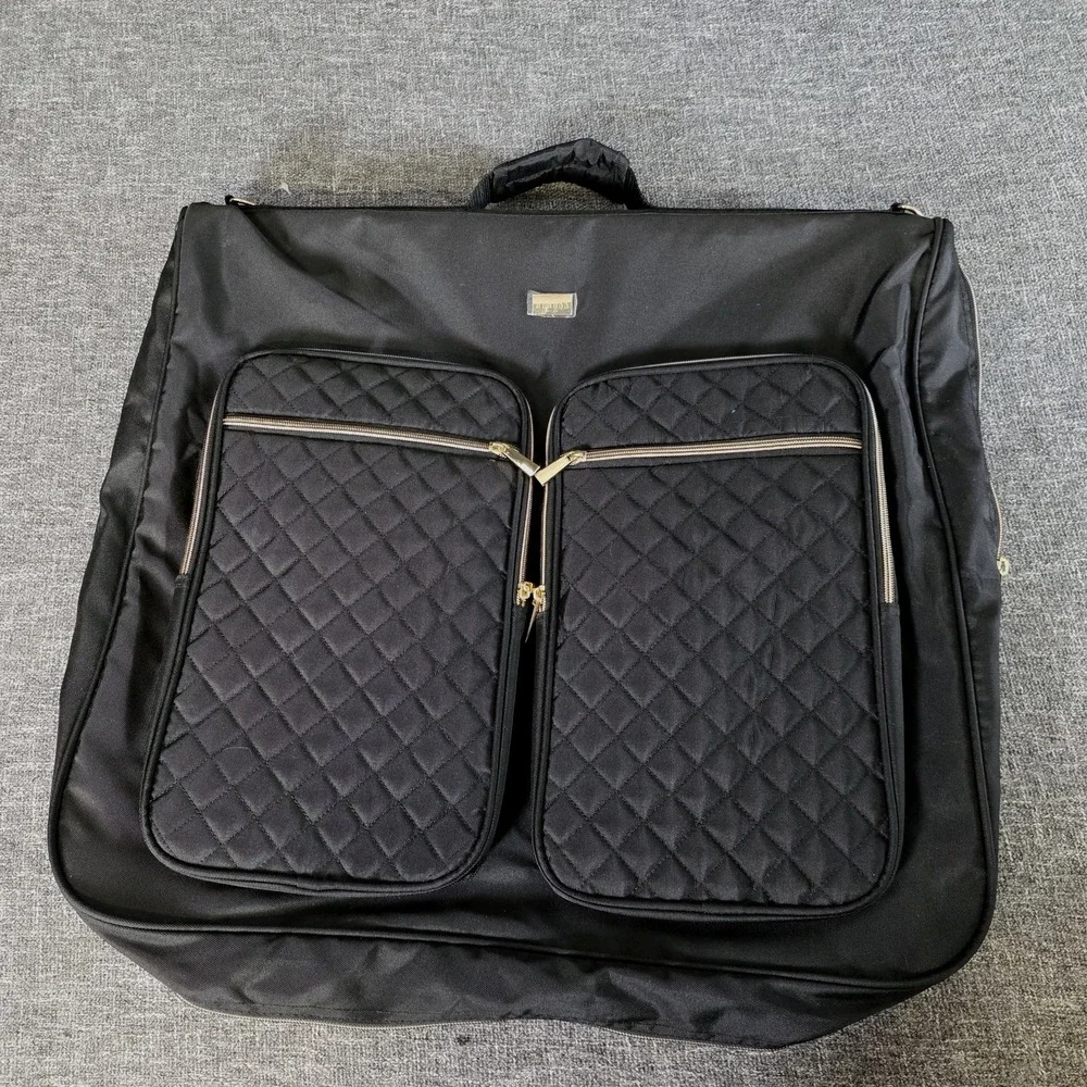 Benoss Milan Black Travel Garment Bag Full Length Foldable Quilted Pockets Gold